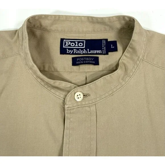 Vintage Polo Ralph Lauren Shirt Mens Size Large Postboy Band Collar Khaki 90s